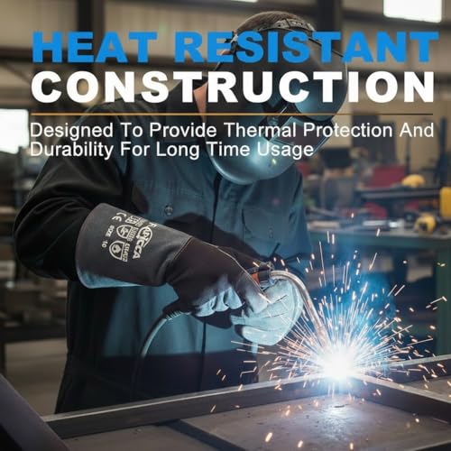 RAPICCA Fireplace Fire Pit Gloves, 932°F Fireproof Leather, 16in Dark Grey | For Wood Stove, Campfire, Charcoal, Cast Iron, BBQ Grill, Oven, Stick & MIG Welding, Forge, Dry Ice - color: Dark-grey(length 16in)