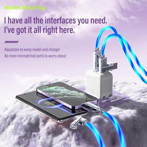 IHAO Multi Connectors Fast Charging Cable 4 Combinations in One Cable USB A/USBC to USBC Cord Lighted Up LED Flowing Compatible with Most of Electric Device-39 Inches Blue - color: 4 Combinations Blue