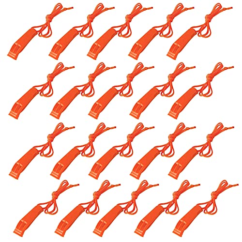 20 Pcs Emergency Safety Whistle Plastic Whistles Set with Lanyard - color: Orange