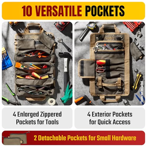 Ryker Original Heavy Duty Tool Roll Up Bag Organizer w/Accessible Pouches - color: AP-TR