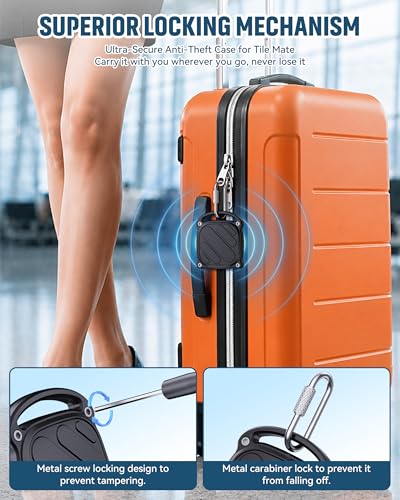 DDJ 4 Pack for Life360 Tile Mate 2024 Tracker Case, IPX8 Waterproof Protective Holder, Heavy Duty Anti-Loss Screw Lock Cover with Metal Carabiner for Keys, Luggage, Backpack & Pet Collar, Black