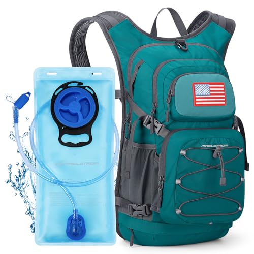 Maelstrom Lightweight Hydration Hiking Backpack with 2L/3L Water Bladder | BPA-free, High Flow Bite, Insulated Compartment, Reflective Strip, Utility Pockets, Perfect for Running, Cycling, Marathon - color: 6.Cyan, size: 2L Bladder