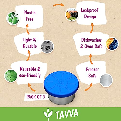 TAVVA 3 X 1.5oz Condiment Containers with Lids, Leakproof Silicone Lids | BPA free, salad dressing and dip cups, lunchbox and meal prep, lightweight, durable, reusable, dishwasher and freezer safe - size: 1.5oz [Blue]