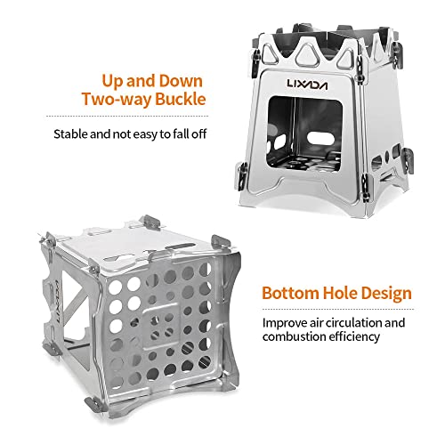 Lixada Camping Stove Wood Burning Stoves Portable Backpacking Stove Stainless Steel Alcohol Stove for Outdoor Camping Hiking Backpacking Picnic BBQ - color: Small-4.9*4.9*6.3in