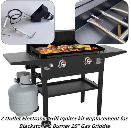 2 Outlet Gas Grill Igniter Kit for Blackstone 28" 2 Burner | AA Battery Powered Electronic Ignition, Universal Cover Spark Ignitor Replacement Parts for 1883 Black Stone
