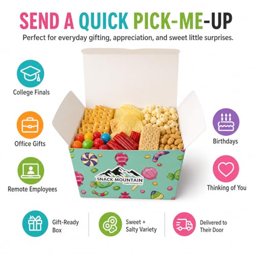 Snack Mountain Sweet & Salty Snack Box – Giftable Candy, Chips, Crackers & Fruit Snacks Variety Care Package for College, Office, Birthday & Thank You