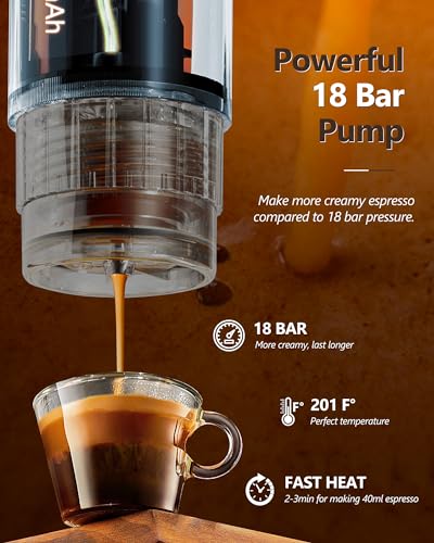 CONQUECO Portable Espresso Machine Travel: 12v Car Coffee Maker for Camping - Small Electric - 2.5 Mins Heating - 8 Cups Espresso for One Charge - color: coffee maker
