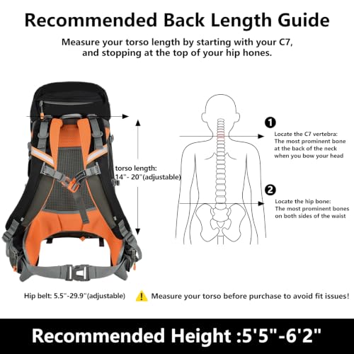 Hiking Backpack for Women Men,30+5L Waterproof Camping Backpacking Backpack | Lightweight Hiking Backpacking Packs for Outdoor Traveling Trekking,35L Internal Frame Backpack with Rain Cover - color: Black