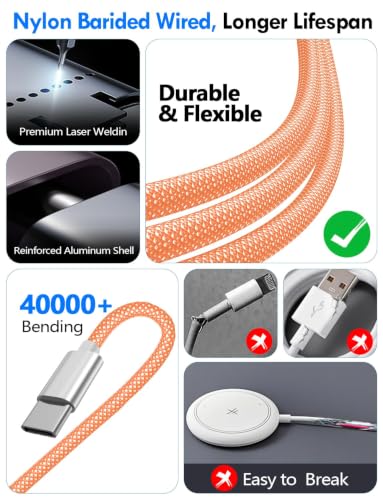 1Pack Travel Essentials for Apple Watch Charger,3-in-2 Multi Charging Cable | Cruise Vacation Camping Essentials for iPhone Charger,Type C/Lightning for iWatch,iPhone 17-12,Xbox Series X&S-4FT Orange - color: Orange, size: 1Pack-4FT
