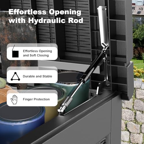 PatioZen 320 Gallon Resin Deck Box, Lockable Weatherproof Outdoor Storage Box for Furniture, Garden Tools and Tools Storage, Waterproof Outside Storage Boxes - Black - color: Black, size: 320 Gallon