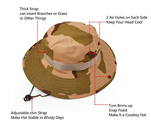 Outdoor Wide Brim Sun Protect Hat, Classic US Combat Army Style Bush Jungle Sun Cap for Fishing Hunting Camping - color: Desert Camouflage