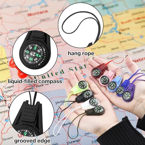 Mini Compass for Kids Hiking,Compass Keychain, Multi-Color Outdoor Camping Hiking Pocket for Lanyard Boy Scout Party Favor Toy Set,Survival Kits Watchband Bracelet Necklace Keychain - color: Multicolor 30Pcs