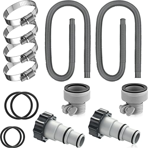 Upgrade 2 Pcs 1.5'' Diameter 59'' Length Swimming Pool Filter Hose with 4 Clamps 2 pcs 1.25 to 1.5 Type B Adapter 2 Replacement Hose Adapter W/collar for Pumps Above Ground Pools(Gray) - color: Gray