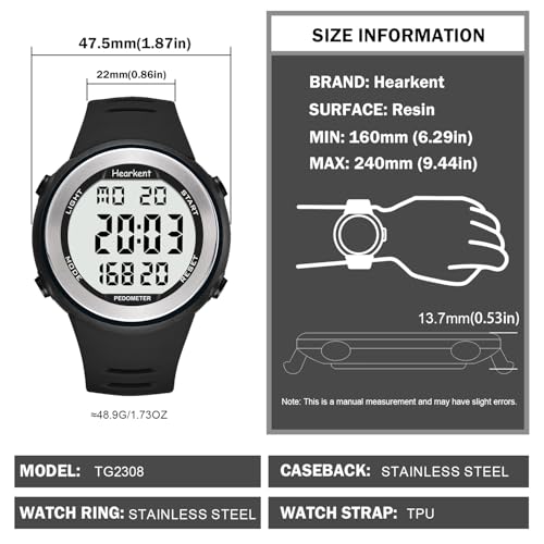 Hearkent 50M Waterproof Pedometer Watch No APP Fitness Tracker Watch - color: Black