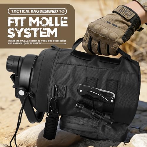 NATURE PIONEOR 128oz/1 Gallon Tactical Water Bottle with MOLLE Bottle Pouch | 18/8 Food-grade Stainless Steel, Double Vacuum Insulation, Wide-Mouth, Straw & Spout Lid, Strap, Camping, Hiking, Gym, Work - color: Black, size: 128 Ounces