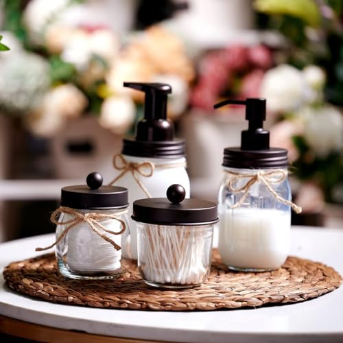Amolliar Mason Jar Liquid Soap Dispenser Lid, Lotion Soap Pump Bronze 4Pack | Stainless Steel Soap Pump 16oz Regular Mouth Jar, Farmhouse Decor, Hand Soap, Dish Soap, Lotion Soap Lid, Extra 2 Long Tubes - color: Bronze, size: 4 Pack