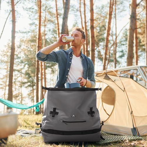 Haimont IPX7 Waterproof Roll-Top Dry Duffel Backpack | 60L/90L Sizes, 500D Tarpaulin, Welded Seams, Mesh Pockets, Boating & Kayaking - color: Light Gray, size: 60L