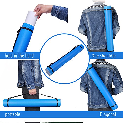 DEWEL Document Tube,Plastic Expanding Poster/Art/Document Storage Tube 24.5 to 40 inches Adjustable with Carrying Strap Waterproof and Light-Resistance Telescoping Carrying Case (Blue-Large Size) - color: Blue (Round), size: Large