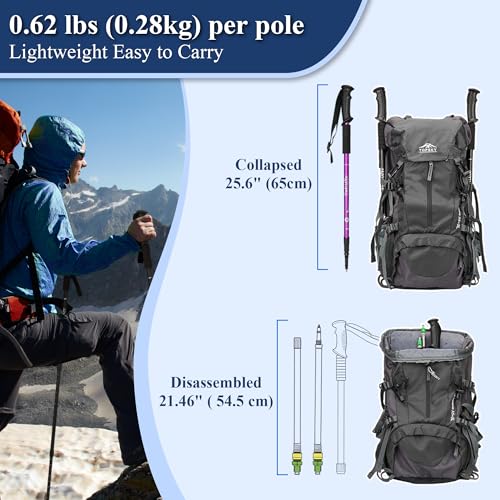 Telescopic Trekking Poles for Hiking, Anti-Shock Nordic Walking Sticks - color: Purple