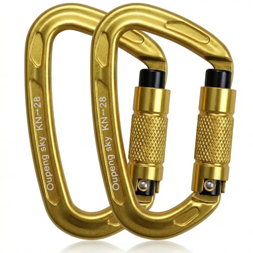 Oupeng sky Auto Locking Carabiner Clips - 28KN (6172lbs) Heavy Duty Caribeaners, Large Carabiner Clip for Keychains，Hammock，Camping, Gym, Hiking, Outdoor ，Dog Leash - color: 2 Gold