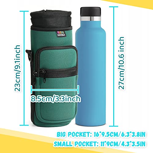 Nuovoware Water Bottle Carrier Bag, 750ml Bottle Pouch Holder, Adjustable Shoulder Hand Strap 2 Pocket Sling Neoprene Sleeve Sports Accessories for Hiking Travelling Camping, Blackish Green - color: Blackish green, size: 25-32 Ounces - Standard