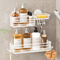 Shower Caddy Suction Cup, 2 Pack Shelves for Inside with Hooks | White Shower Basket, Rustproof Meatl Bathroom Holder, Soap Holder, NO-Drilling Bathroom Organizer - color: 2 X White Basket