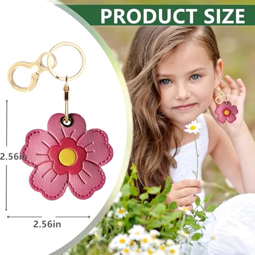 Leather Keychain holder Protective Case Compatible with Apple AirTag - color: Red Flower