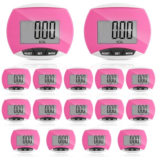 Weewooday Pedometer for Walking Steps and Miles Simple Pedometer Clip on with Large Digital Display Portable LCD Step Counter Bulk Gift for Women Men Adults - color: Pink