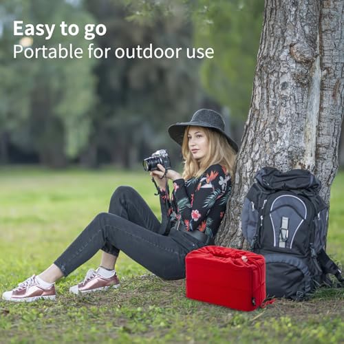 Koolertron Shockproof Camera Photo Bag for SLR TLR Camera Insert Partition Padded Case,Can be Put Directly Into the SLR Camera Bag With Freely Adjustable Compartment - color: Red
