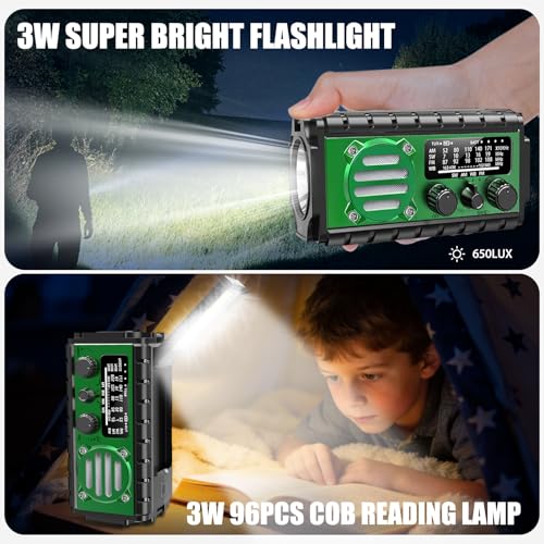 Solar Powered Emergency Hand-Crank Radio with 20,000mAh Battery, Clear Reception, Supports AM/FM/SW/NOAA Weather Broadcasts, Features a Dual-Mode LED Flashlight and Phone Charger for Camping