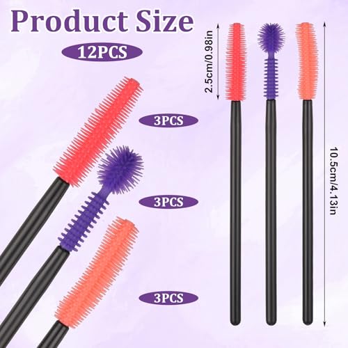 12 Pcs Silicone Nook and Cranny Brush Crevice Cleaning Brushes 3 Styles Sewing Machine Cleaning Brushes Tiny Brush for Sewing Machine, Keyboard, Small Spaces, Orange Purple Red