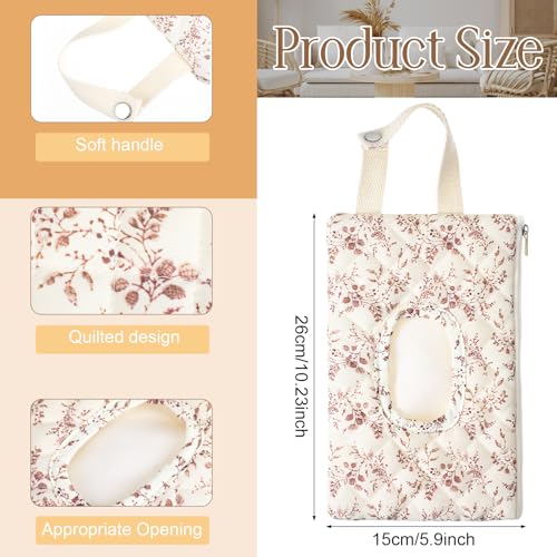 1 Pcs Quilted Diaper and Wipes Pouch Portable Hanging Floral Wet Wipe Bag Diaper Bag Reusable Wipes Pouch for for Stroller Car Travel Infant Diapering Organizer (Beige Floral) - color: Beige Floral