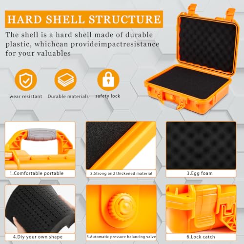 Relaxweex 1 Pcs Waterproof Hard Case with DIY Customizable Foam Insert Portable Protective Case with Knife for Camera Drones Equipments Tools Test Instruments(Orange,11.3 x 8.7 x 4.2 Inch) - color: Orange, size: 11.3 x 8.7 x 4.2 Inch