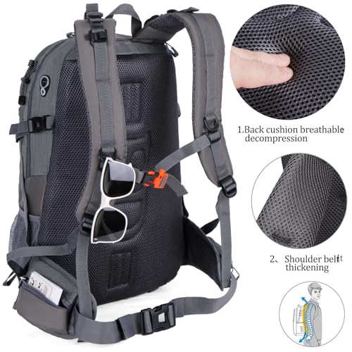 FENGDONG 40L Waterproof Lightweight Hiking,Camping,Travel Backpack for Men Women Gray - color: A3- Gray