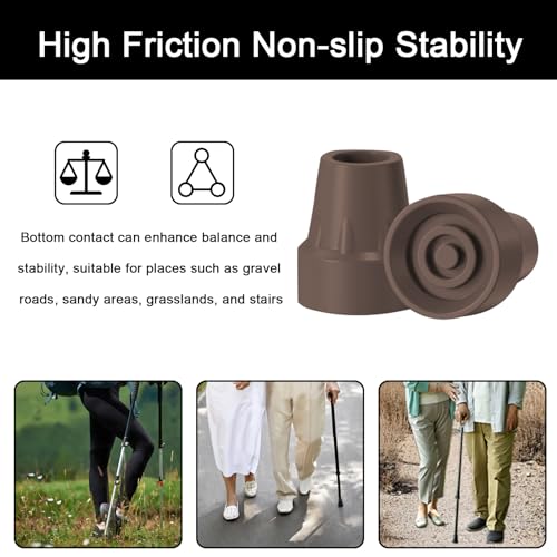 4 Pack Replacement Rubber Cane Tips 3/4 Inch Heavy Duty Rubber Crutch Tips Non Slip Walker Tips for Walkers Commodes Shower Chairs Canes Leg (Brown) - color: Brown
