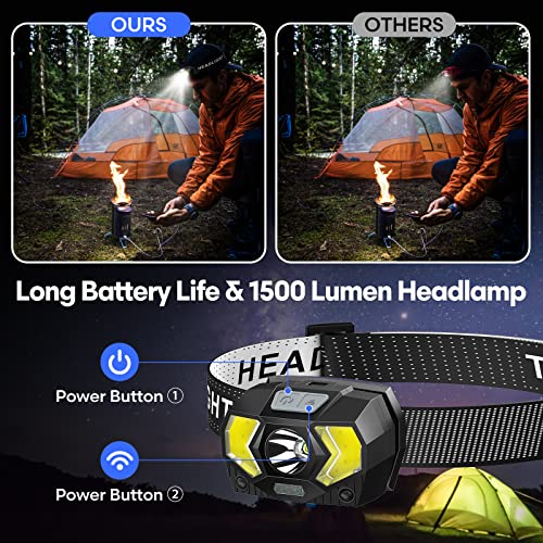 LED Headlamp 2 Pack,1500 Lumen Bright Head Lamp with 7 Modes,Lightweight and Adjustable Headlight for Head,IPX5 Waterproof Head Light for Adults Camping Outdoor, 6AAA Batteries Included - color: AAA-2 PACK