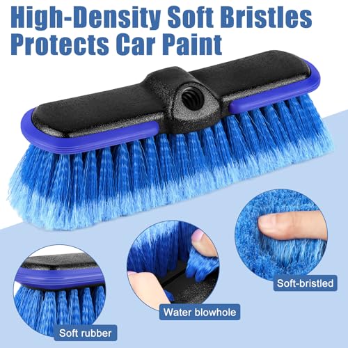 Car Wash Brush Head with Soft Bristle 10 Inch, Car Cleaning Brush with Protective Bumper for Cleaning Auto Cars Trucks RV Boat Deck Solar Panel