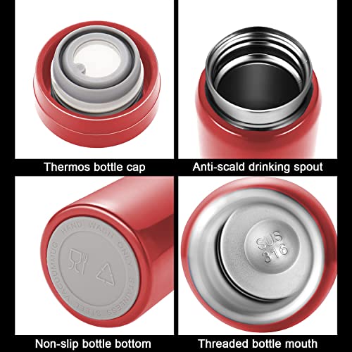 Mini Water Bottle Cute Water Bottle - 7 oz Tiny Insulated Vacuum 18/10 Stainless Steel Small Flask - Leak Proof & Spill Proof & Keeps Cold and Hot for Drink, Coffee, Tea - Red - color: Red, size: 6.8 Ounces