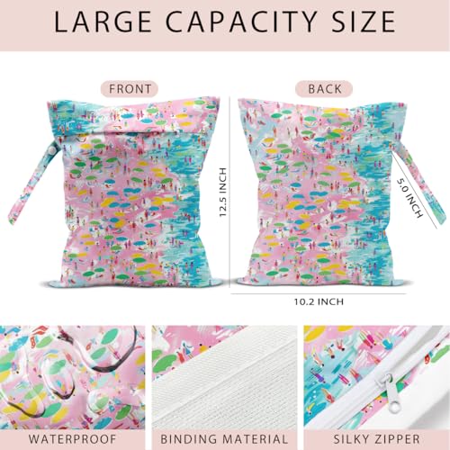 Wet Bag, 4Pcs Wet Dry Bag Set, Reusable Waterproof Bags with Beach & Tropical Ocean Prints for Women, Versatile for Beach, Travel & Daily Use - color: Beach & Tropical Ocean