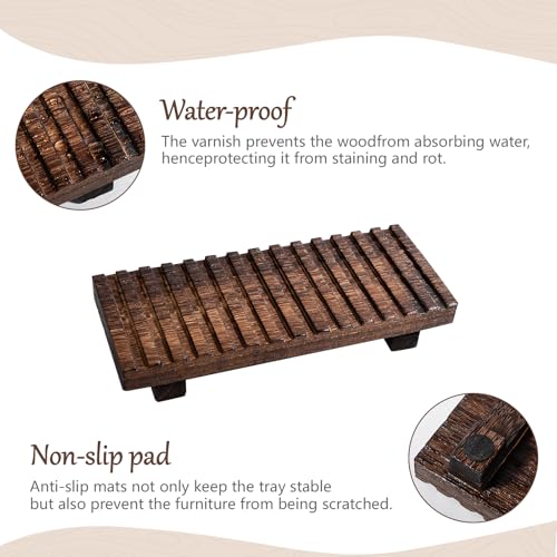 Bathroom Tray Rustic Farmhouse Decor Wood Stand, 8.6" * 3.6" Dark Brown | Waterproof, Lightweight, Easy Clean, Wood Riser Kitchen soap holder Accessories for Office Desk, Vanity, Counter, Sink - color: Drak Brown, size: 8.7" x 3.6" x 1.6"
