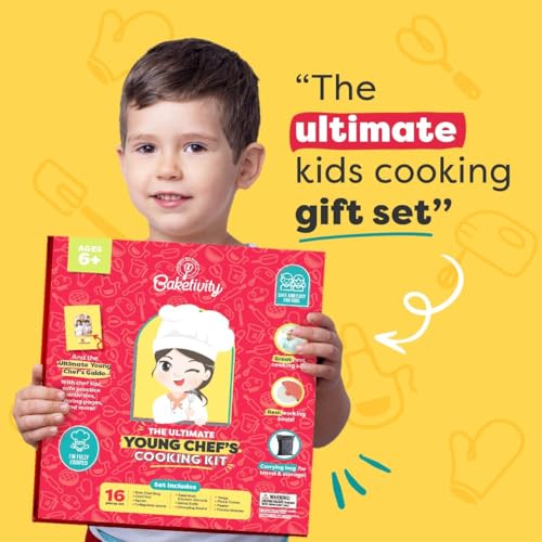Baketivity Kids Cooking Set with Real Utensils & Kitchen Tool Guide | Includes Mixing Bowls, Cutting Board, Knife and Apron - A Complete Junior Cooking Set Gift For Girls Or Boys - color: Baketivity Kids Cooking Tool Set
