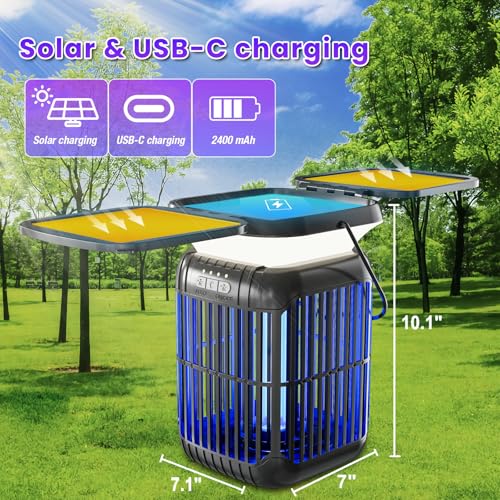ZENO Solar Bug Zapper, 3-in-1 Waterproof Mosquito Killer & LED Lantern | Dual folding solar panels & USB rechargeable battery. Portable, efficient indoor/outdoor insect trap for camping, yard, patio