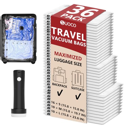 Travel Vacuum Bags for Clothing with Cordless Pump 36 Combo, Clear - color: Clear, size: 36 Combo