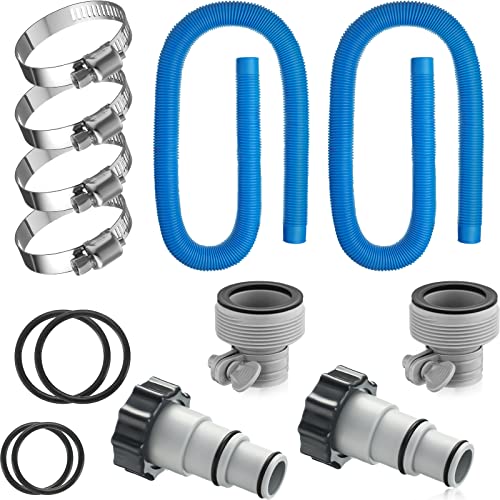 Upgrade 2 Pcs 1.5'' Diameter 59'' Length Swimming Pool Filter Hose with 4 Clamps 2 pcs 1.25 to 1.5 Type B Adapter 2 Replacement Hose Adapter W/collar for Pumps Above Ground Pools(Blue) - color: Blue