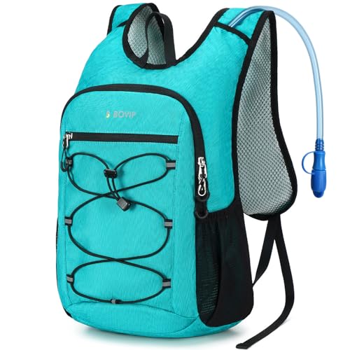 BOVIP Lightweight Hydration Back,15L Multipurpose Hiking Backpack with 1.5L Water Bladder ,Hydro Water Daypack for Cycling Hiking Rave for Men Women - size: Blue