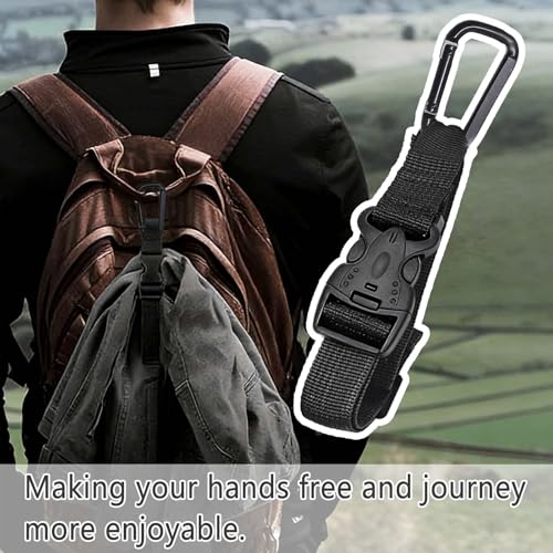2 Pack Add a Bag Luggage Straps - Adjustable Suitcase Belts Travel Accessories - Jacket Gripper Arm Saver Easy to Carry Your Extra Bags (Black,Four Hooks)