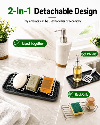 OZNER 304 Stainless Steel 3 Bar Soap Holder, Self Draining Soap Dish for Shower, Shampoo Bar Holder with Detachable Silicone Tray, Rust Proof Soap Saver for Bathroom Sink & Kitchen - size: L(9.25"*3.7)