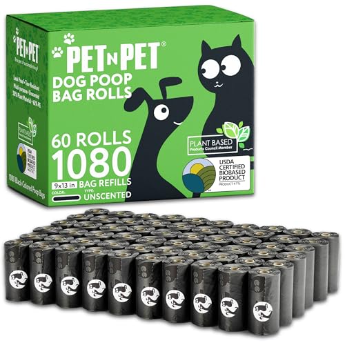 Pet N Pet Poop Bags for Dogs, 1080 Count, Plant Based, Black 9x13 Thick - color: Black - Unscented