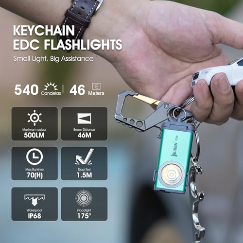 WUBEN G2 Mini Flashlight Keychain, 500 Lumens Rechargeable Pocket Flashlight, 5 Modes Small Led Flashlight, EDC Keychain Brightest Flashlight Magnetic Hat Clip for Travel,Walking,Hiking(Green) - color: Green