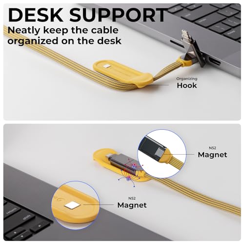 Rolling Square InCharge XL 300cm - USB C Charger Cable, Lightning Cable for Smartphone, Universal Cable Charger 6 in 1, USB Plug, Yellow, 100W - color: Yellow